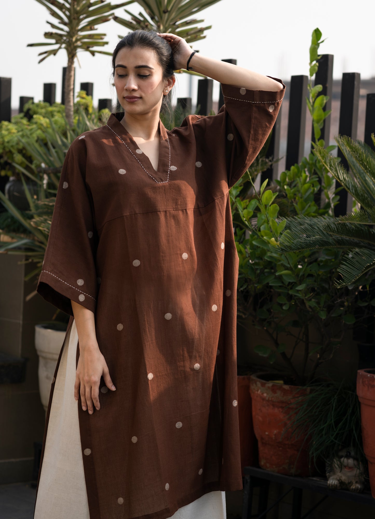 jamdani and kala cotton kurta set in polka
