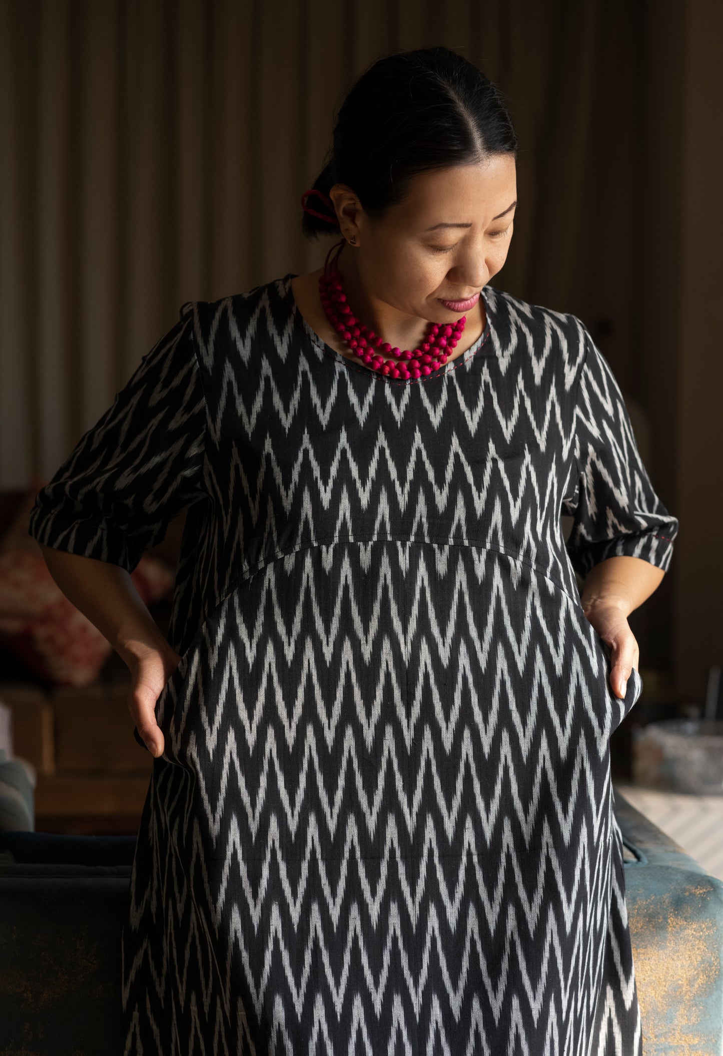 Ikat Shift dress Black