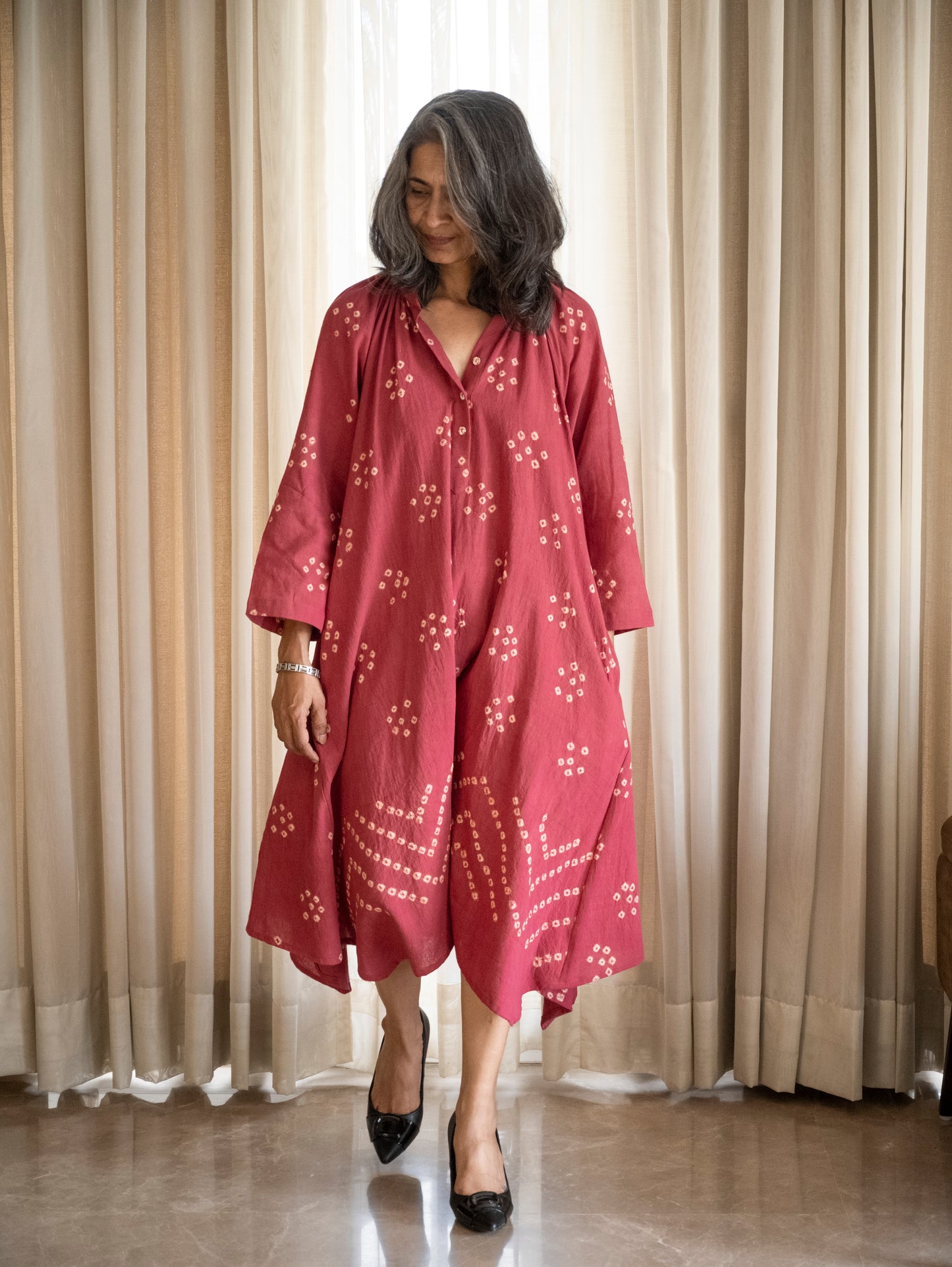 Bandhini Gather Dress Pink