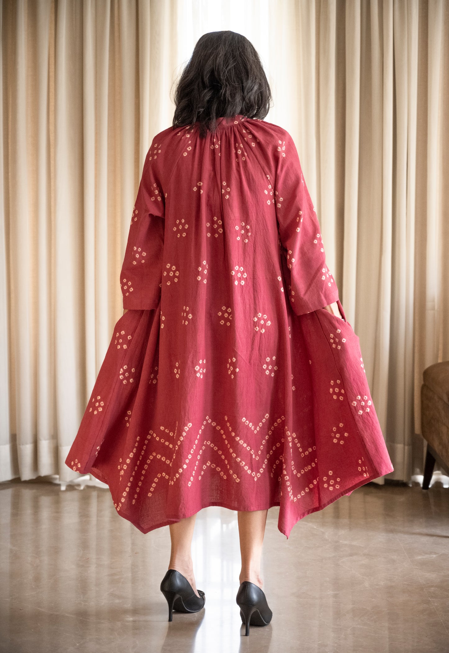 Bandhini Gather Dress Pink