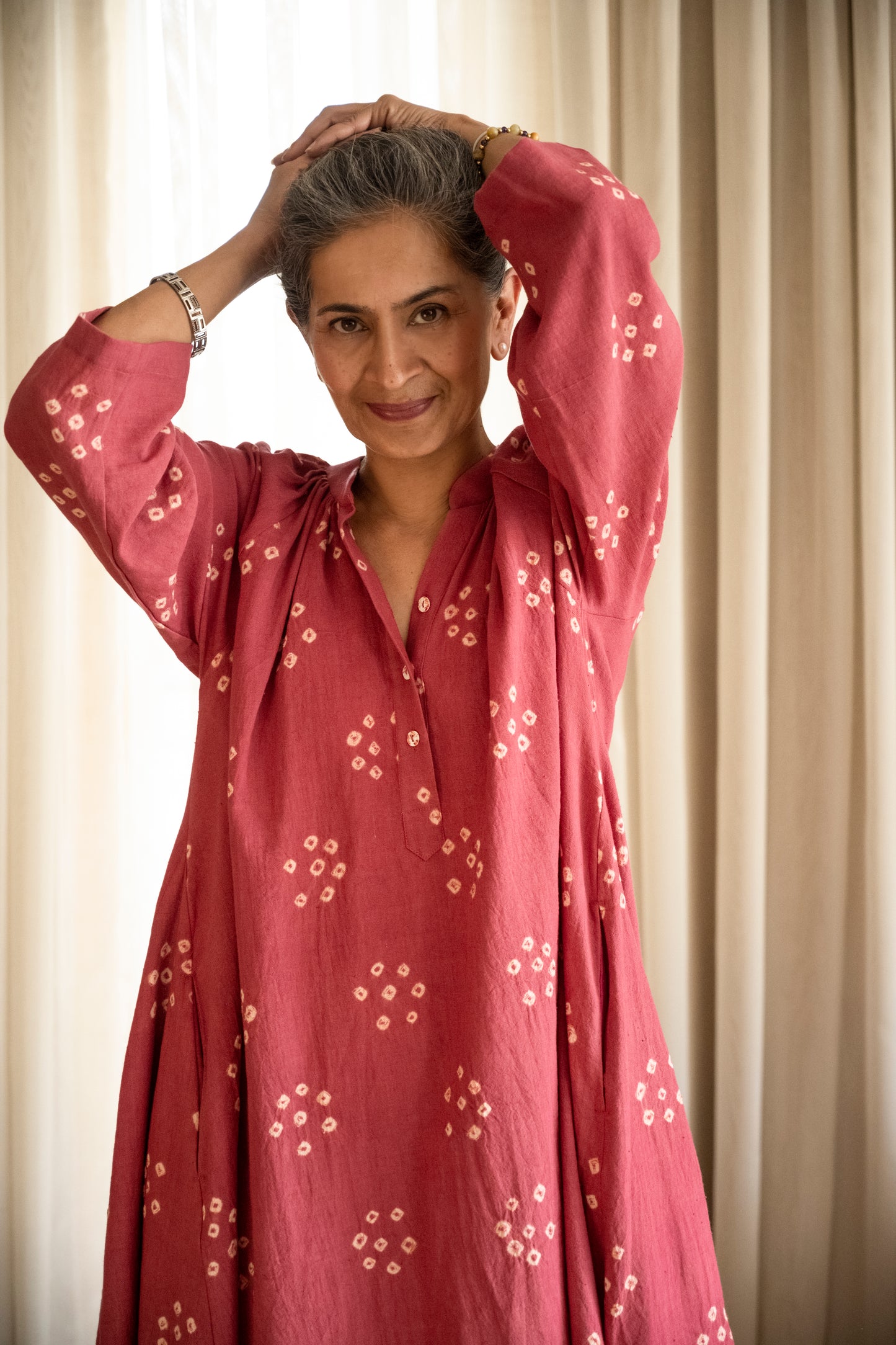 Bandhini Gather Dress Pink