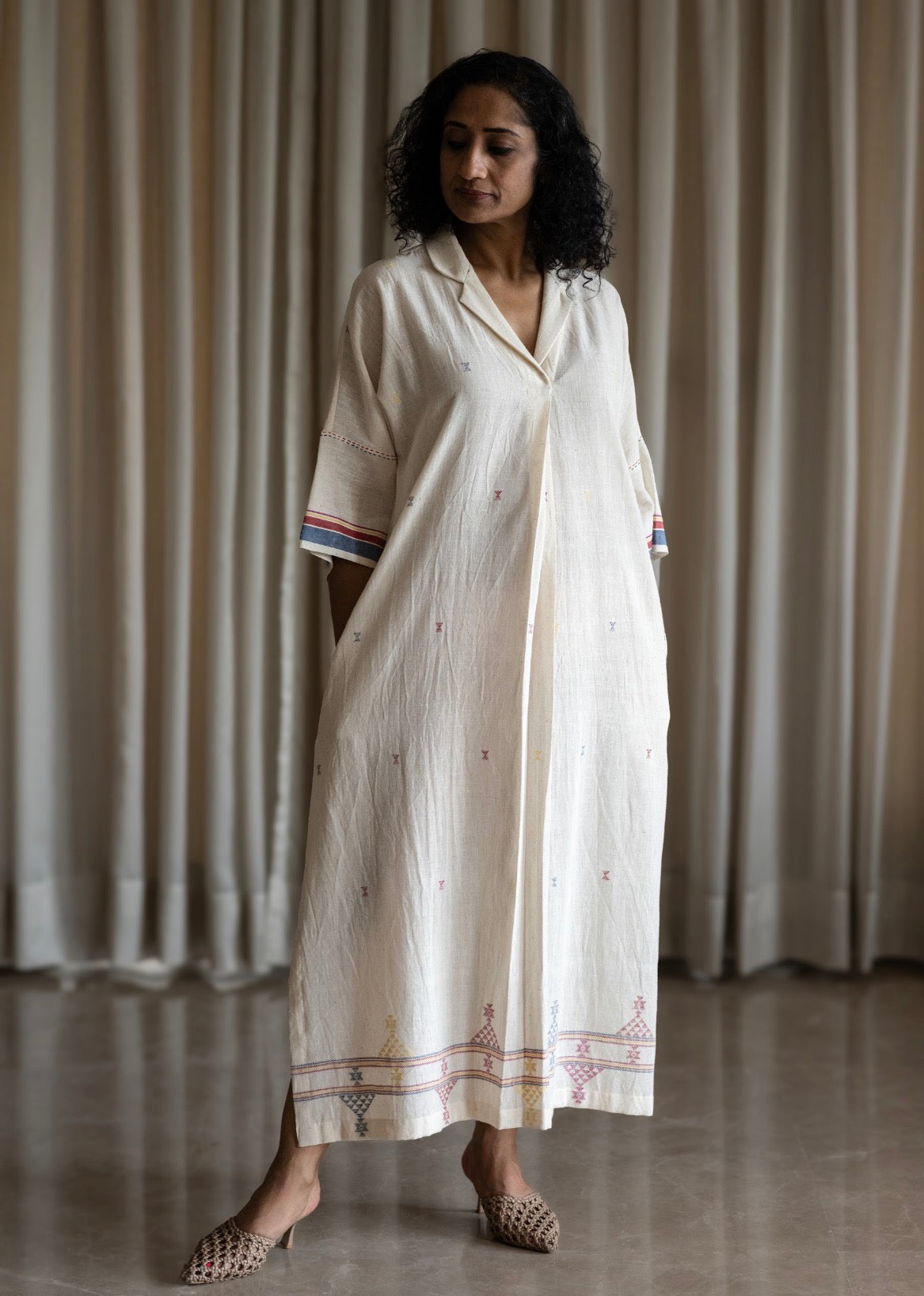 Kala Cotton white collared Maxi Dress