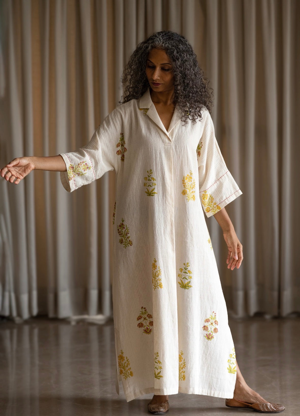Kala Cotton Block Print collared Maxi Dress