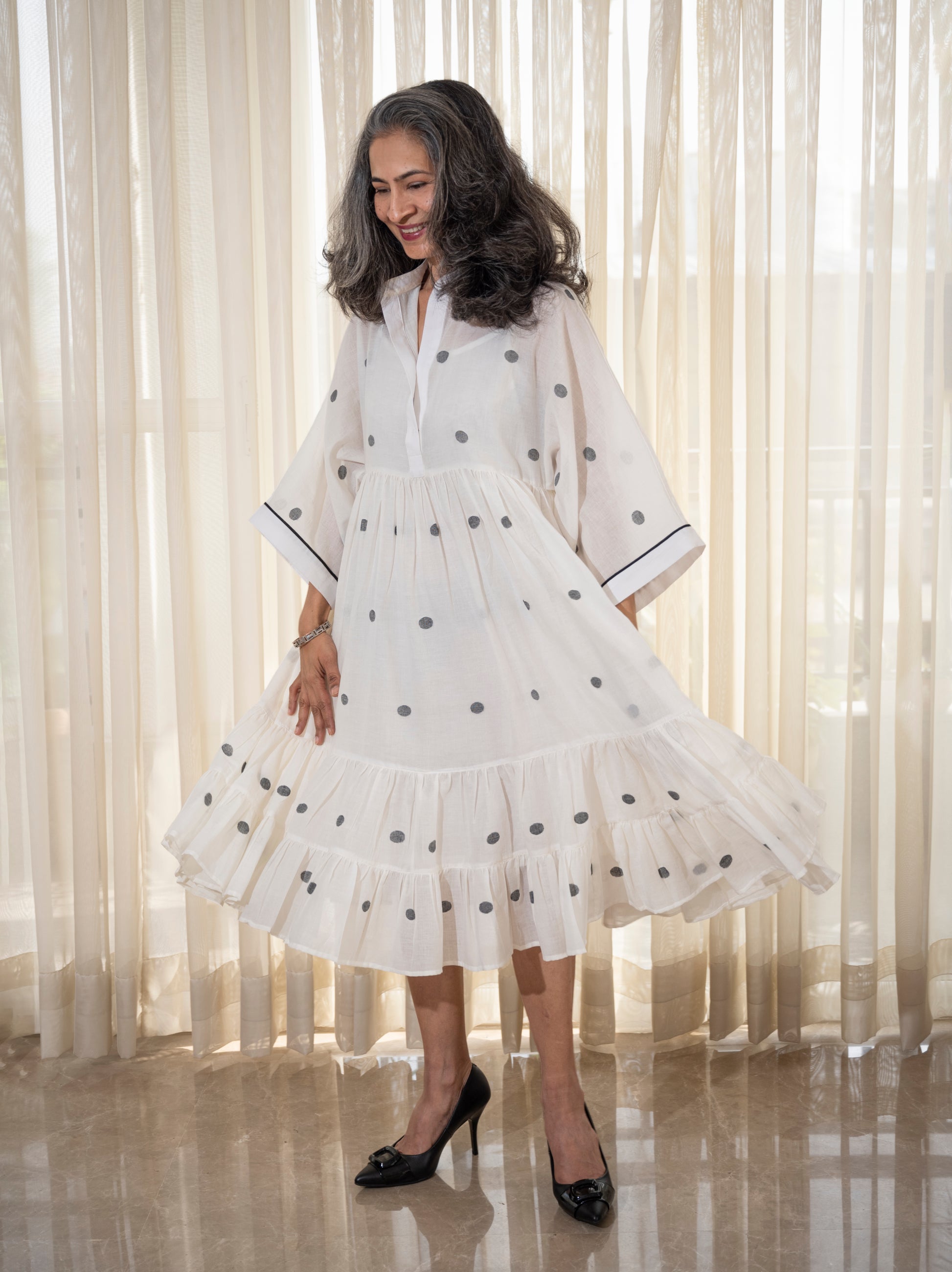 jamdani dress design Black Jamdani Tier Dress AnaiYah