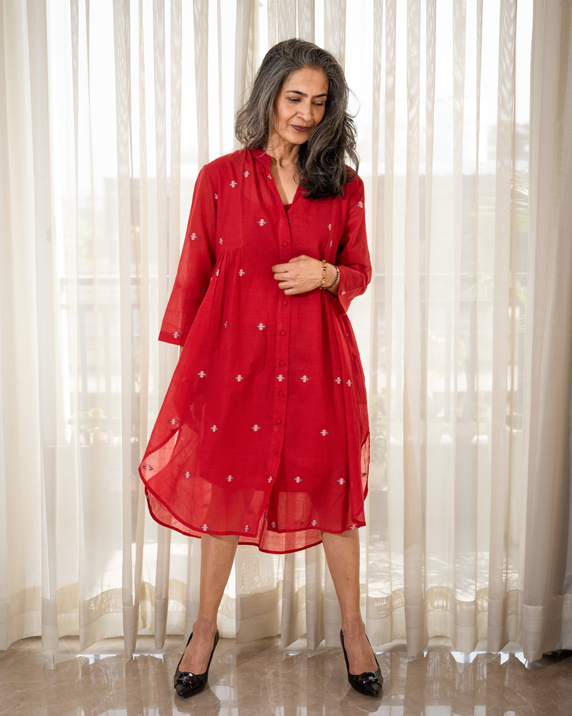 Red Jamdani shirt Dress Red Jamdani shirt Dress