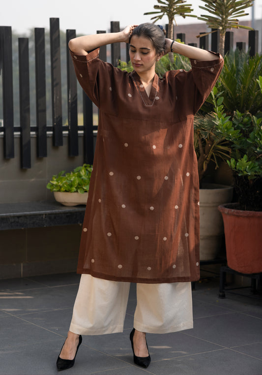 jamdani and kala cotton kurta set in polka