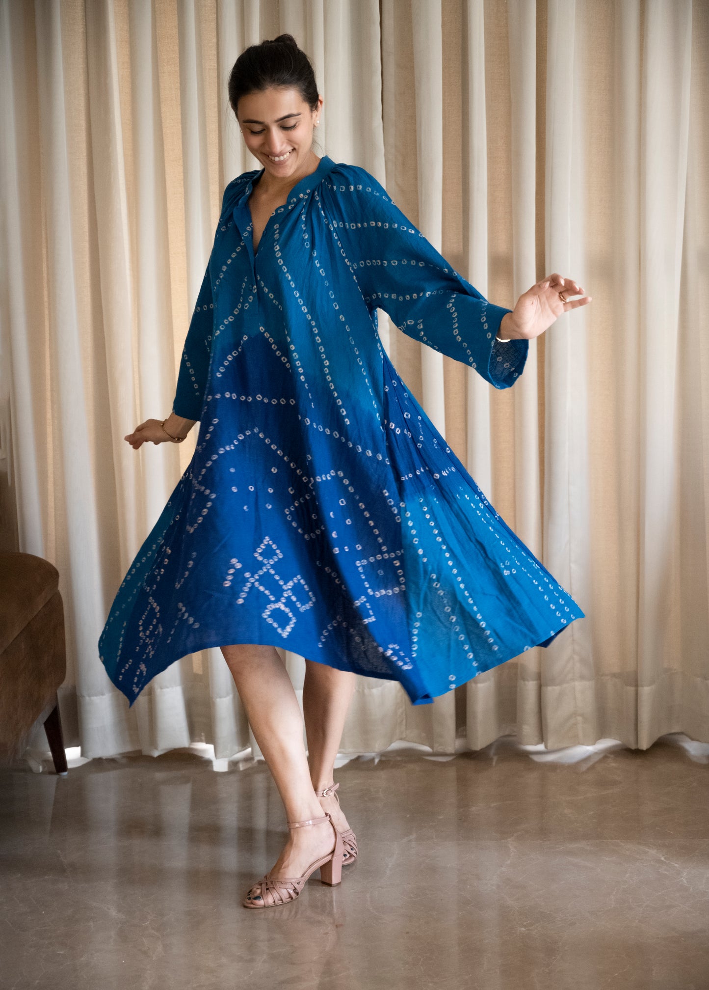 Bandhini Gather Dress Blue