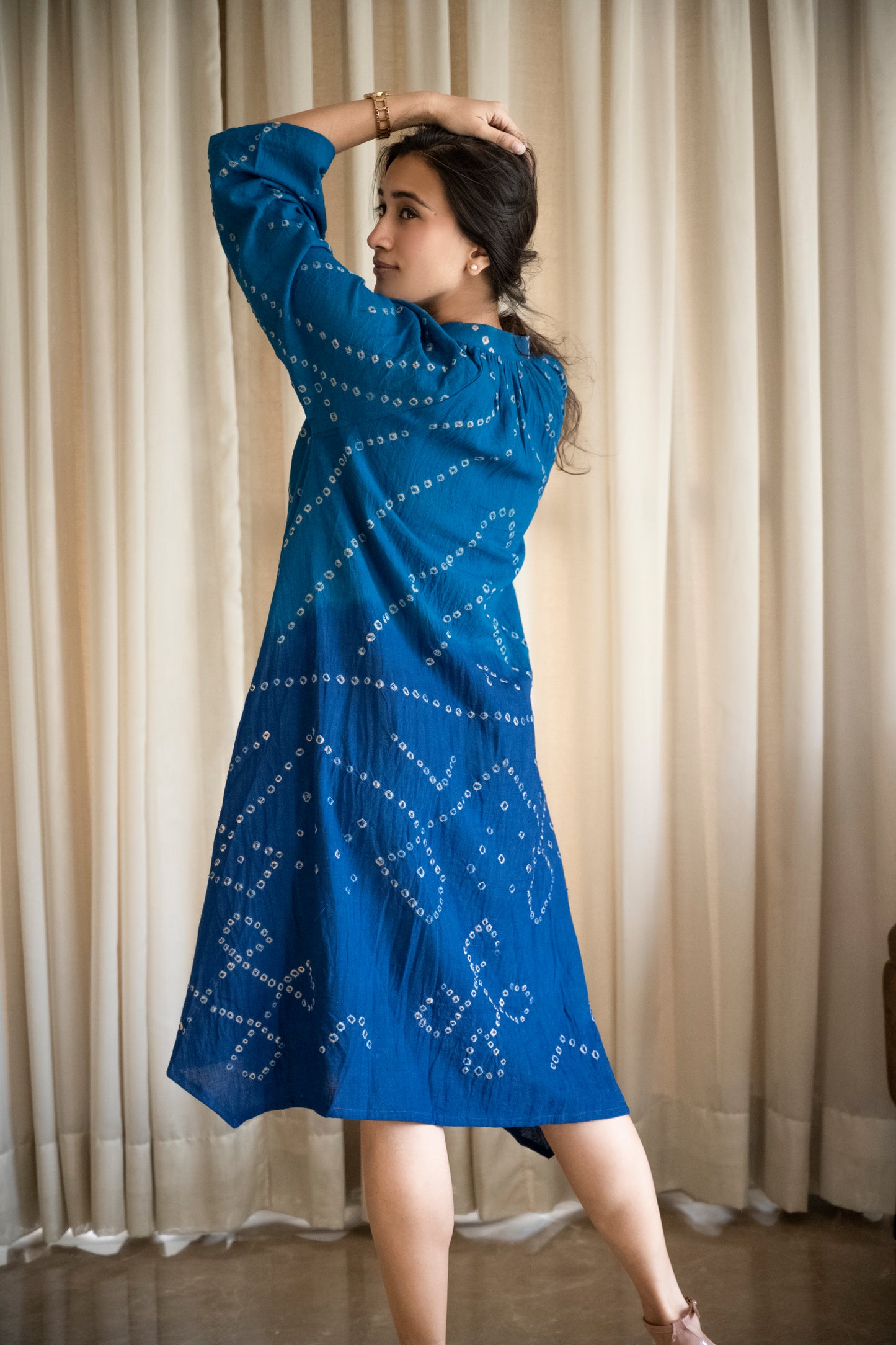 Bandhini Gather Dress Blue