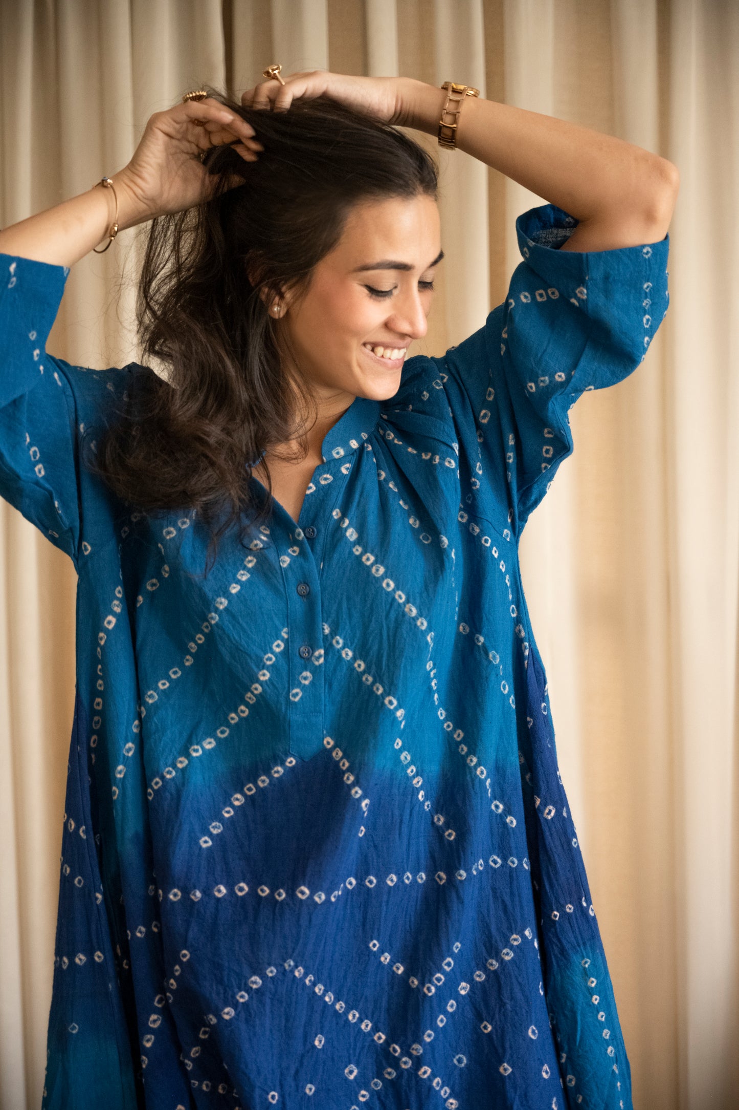 Bandhini Gather Dress Blue