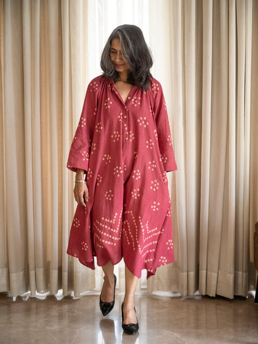 Bandhini Gather Dress Pink