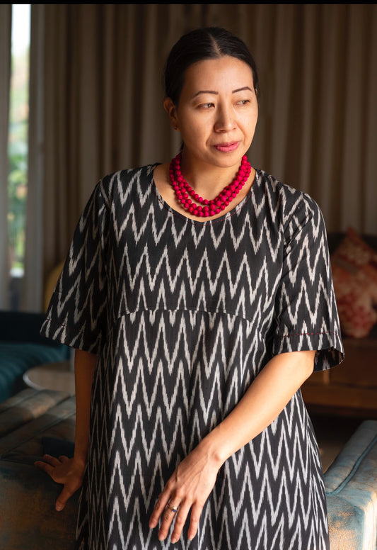 Ikat Shift dress Black