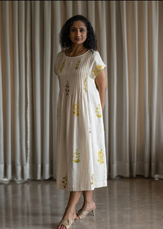 Kala Cotton Block Print pintuck Dress