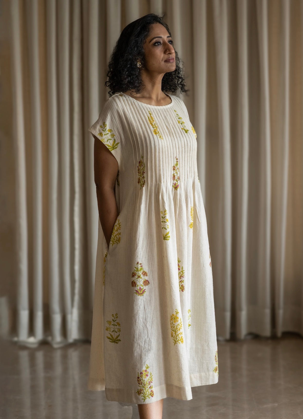 Kala Cotton Block Print pintuck Dress