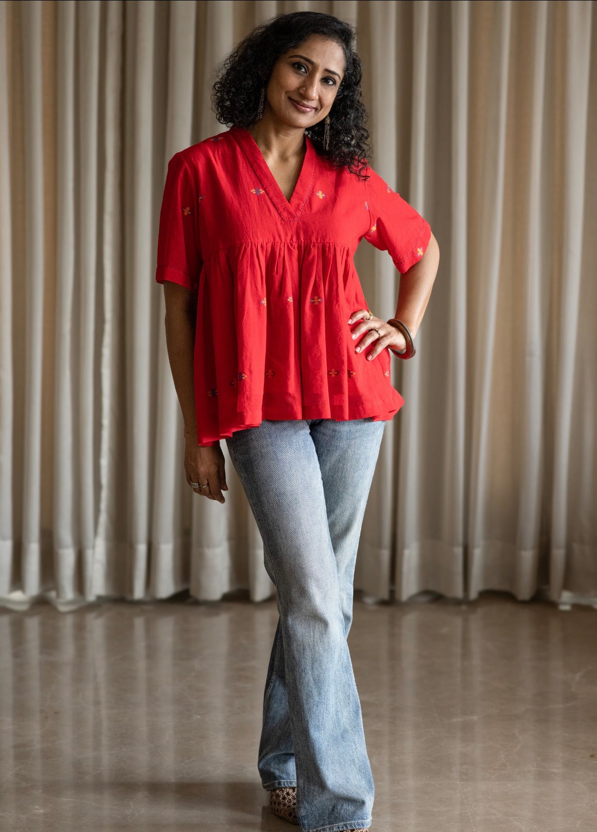 Red Jamdani Top