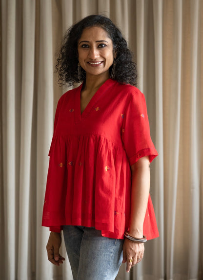 Red Jamdani Top
