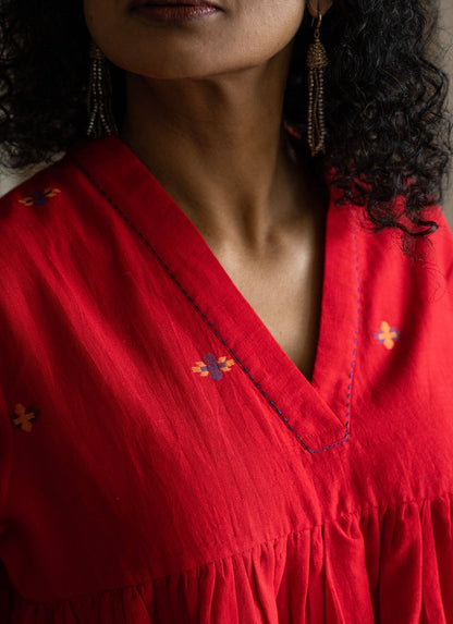 Red Jamdani Top