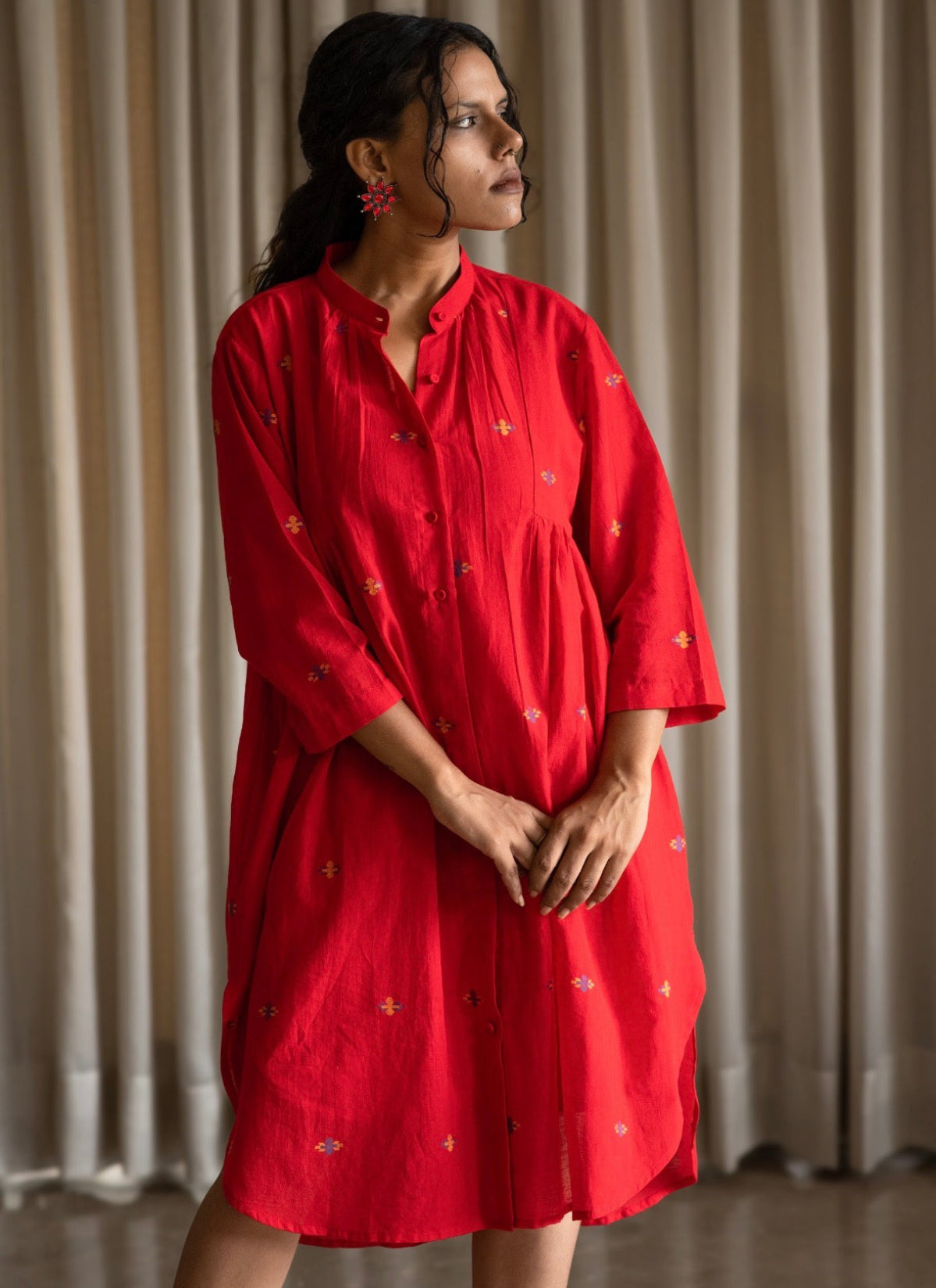 Red Jamdani shirt Dress