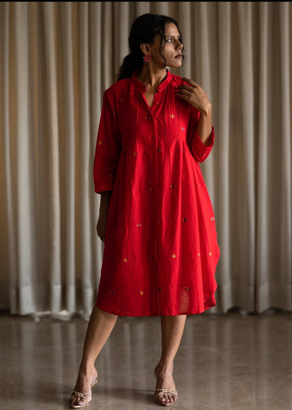 Red Jamdani shirt Dress