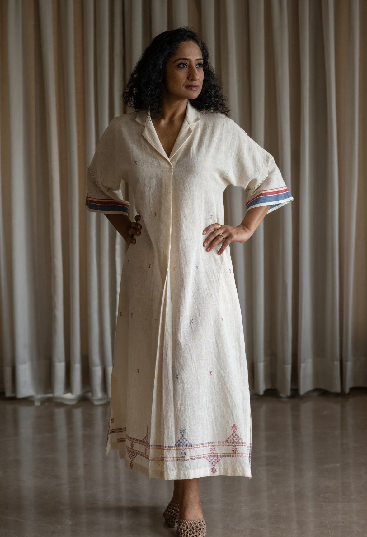 Kala Cotton white collared  Maxi Dress