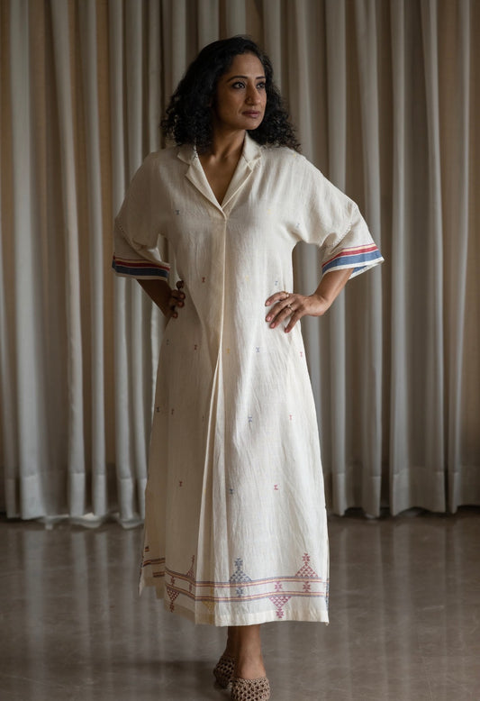Kala Cotton white collared  Maxi Dress