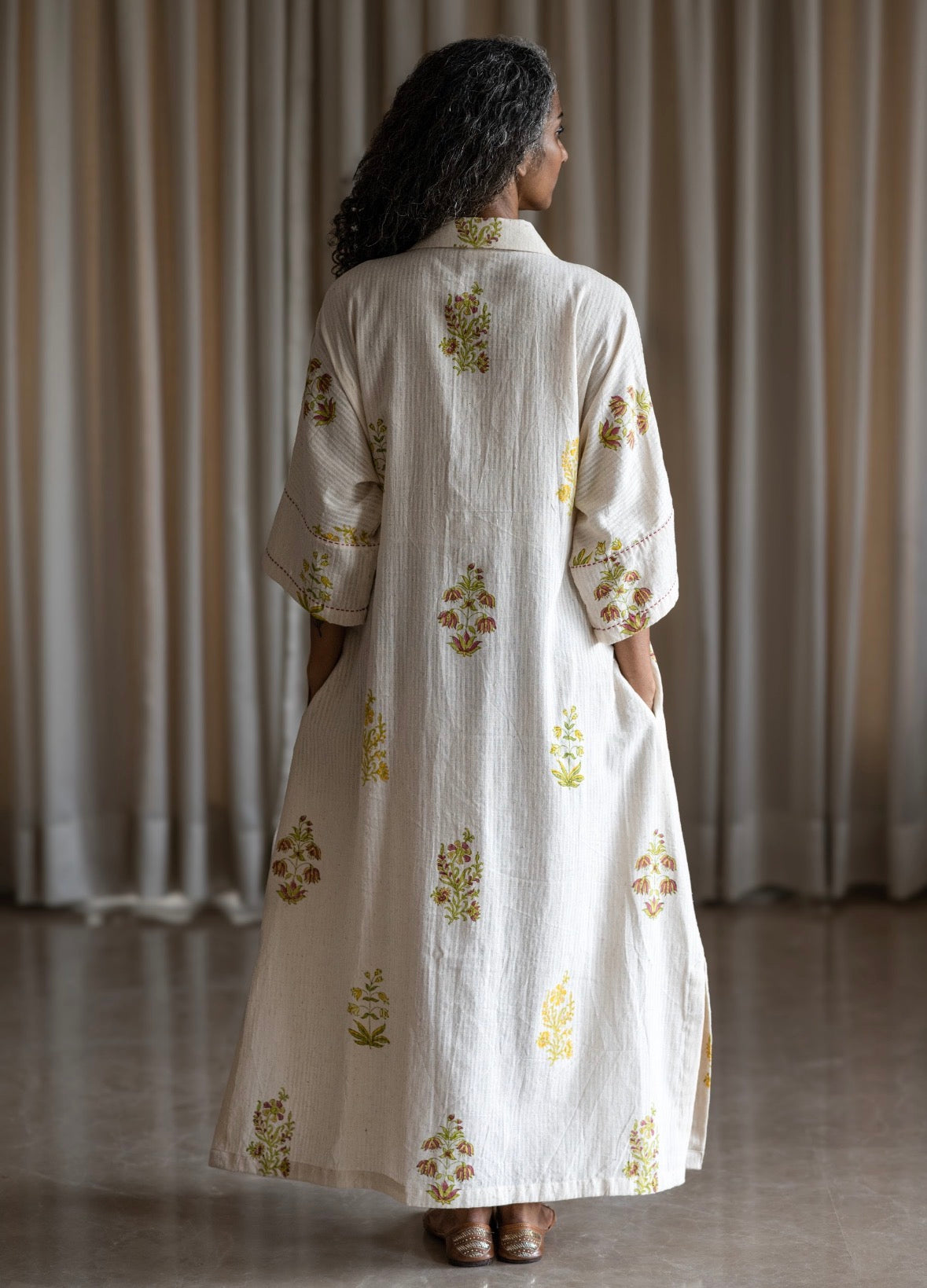 Kala Cotton Block Print  collared  Maxi Dress