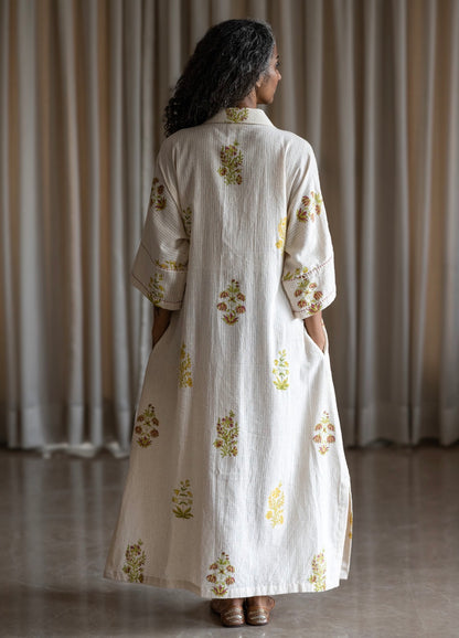 Kala Cotton Block Print  collared  Maxi Dress